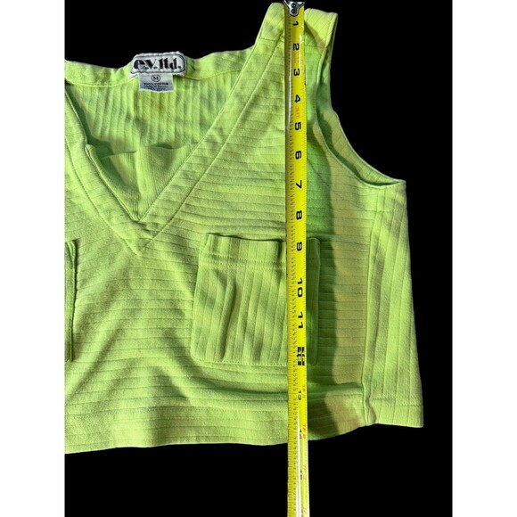 Vtg Women’s v neck tank top E.V. LTD With 2 Front Pockets Size M Lime Green - Picture 4 of 8